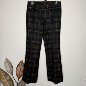 E3 LL Bean‎ Womens Tartan Plaid Preppy Wool Trousers Green Black Red Yellow  2